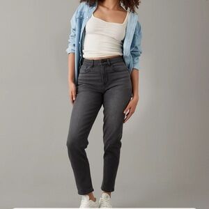 American Eagle Stretch Curvy Hi Rise Charcoal Black Mom Jean